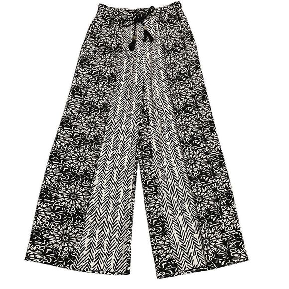 CHICO’s Mixed Print Woven Wrap Palazzo Pant Fashion black optic white 00 /XS NEW - Picture 1 of 7